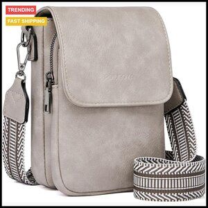 Leather Crossbody Bag Minimal Chic Triple Compartment Phone Purse Wallet